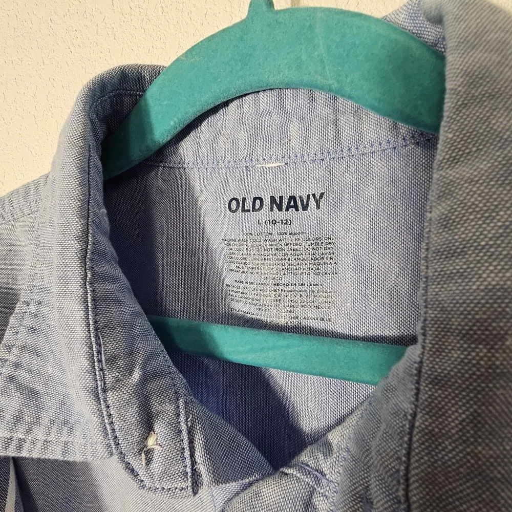 Old Navy Kids Striped Long Sleeve and Solid Blue Short Shirts Boys Size Large 10